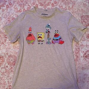 Nickelodeon Heather Gray Tee with SpongeBob Characters